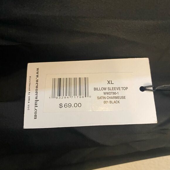 NWT WWW Billow Sleeve Top Satin Charmeuse Black XL - Picture 4 of 6